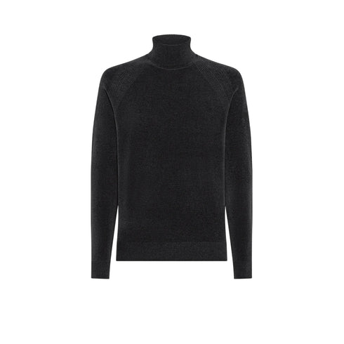 Maglia Uomo dolcevita, in ciniglia, con patch logo sulla manica